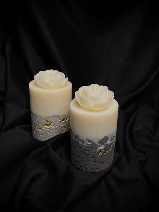 Apvali miglotos gėlės betono žvakė