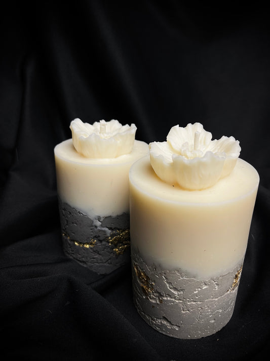 Apvali žydėjimo betono žvakė